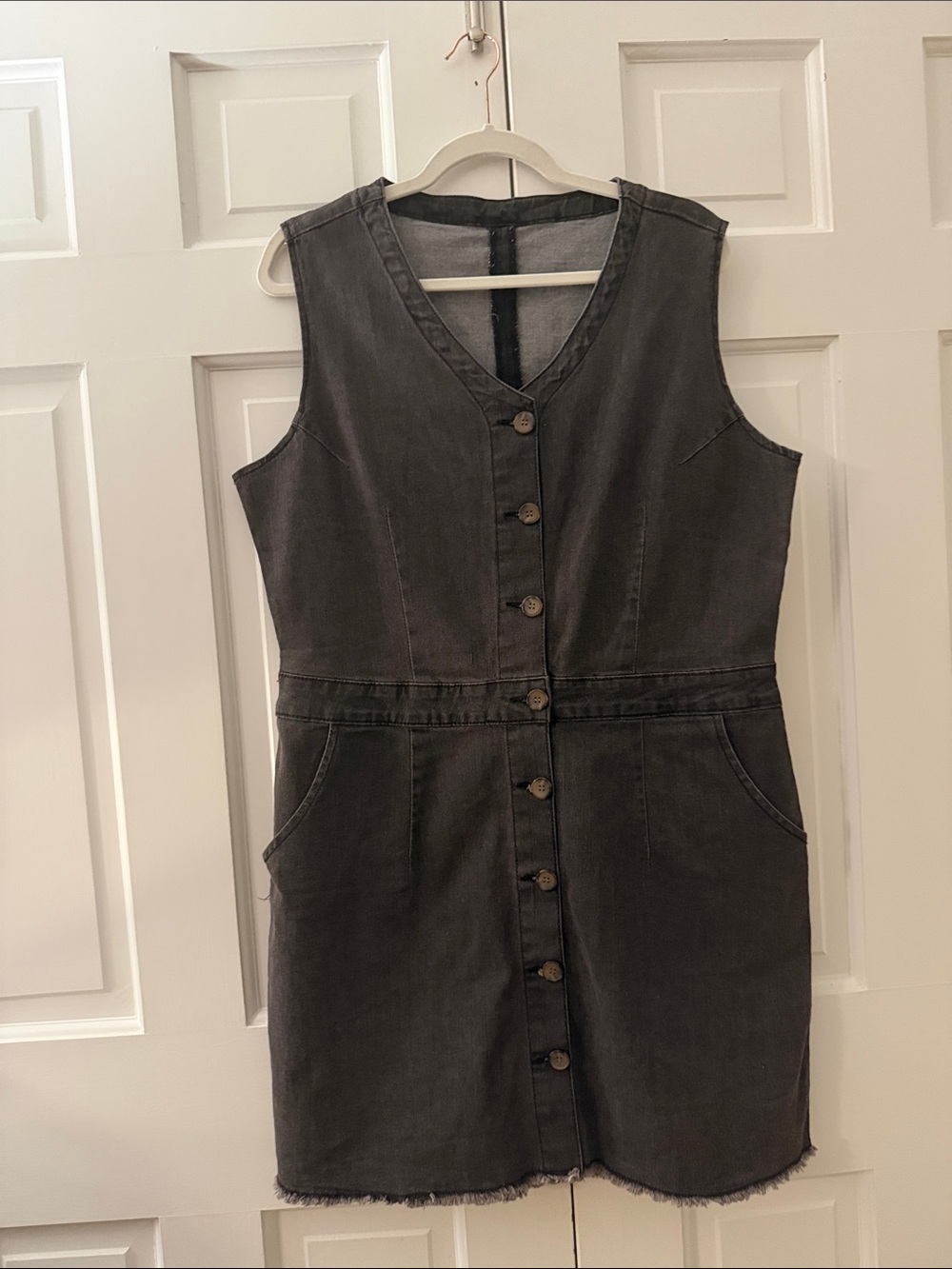 Washed Black Sleeveless Button-Front Mini Dress